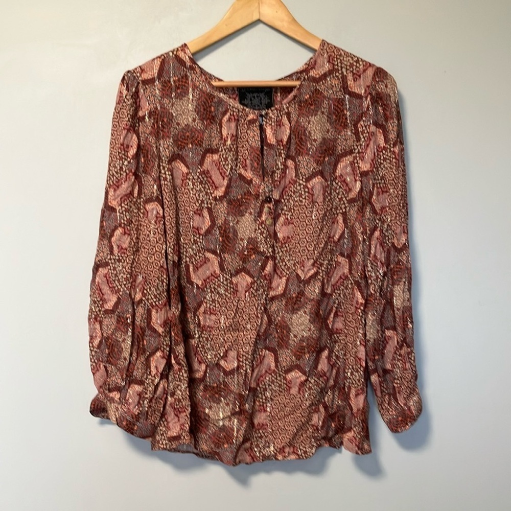 Johnny Was Mettalic Long Sleeve Blouse